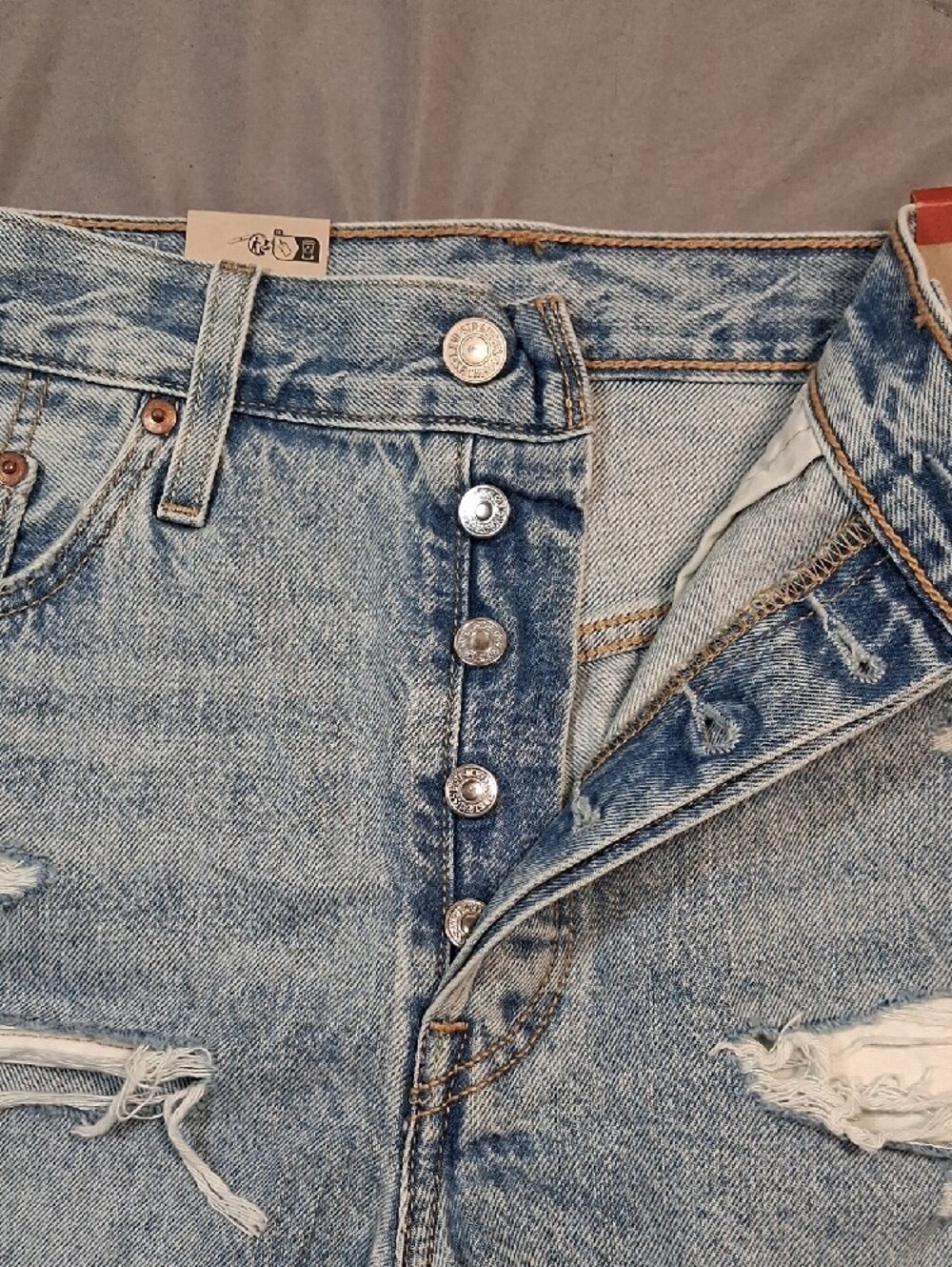 Levi's Light Blue Distressed 501 Women's Jean Shorts - Picture 3 of 6